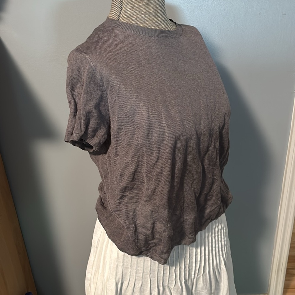 Zara charcoal gray k crewneck short sleeve sheer slightly cropped sweater
